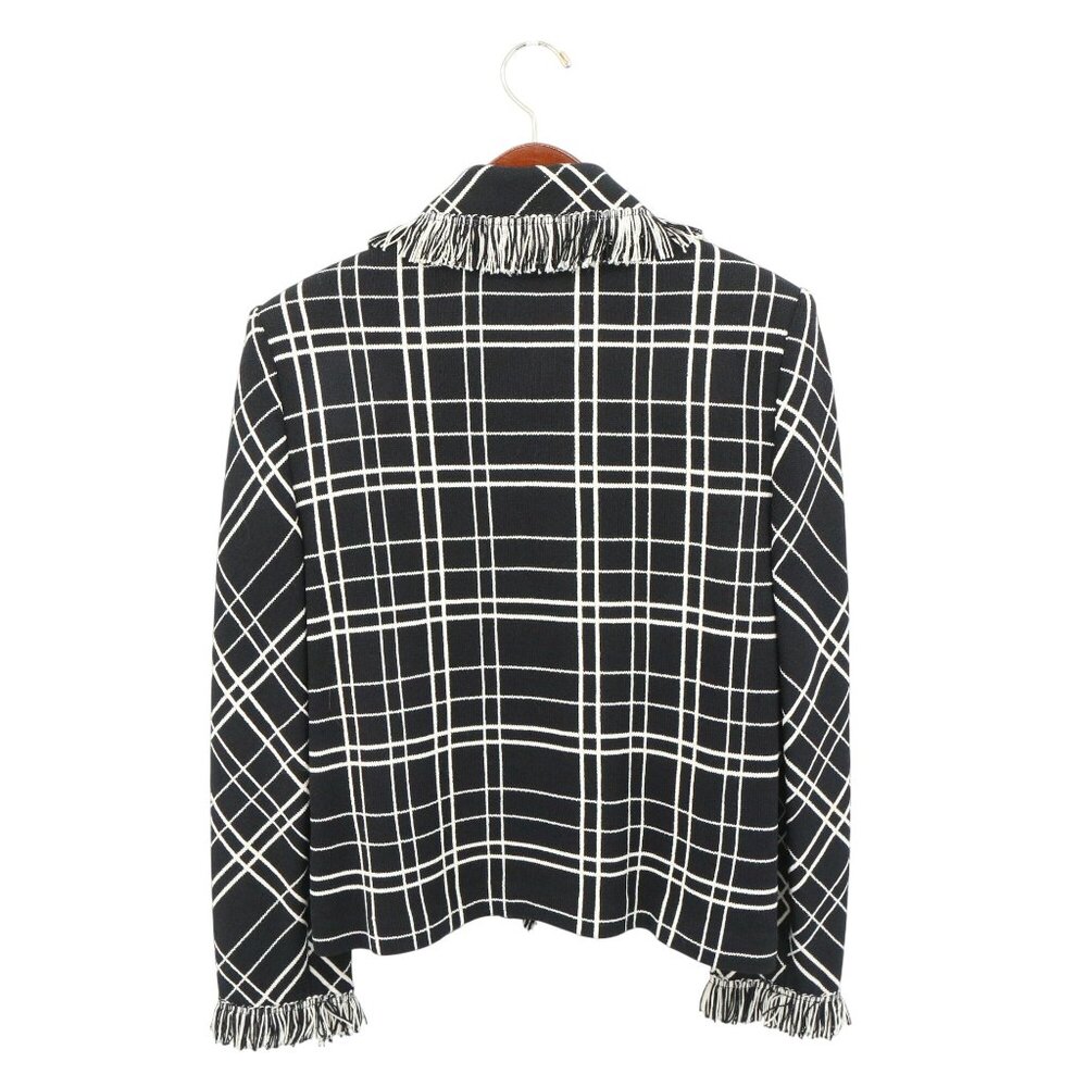St. John Collection Fringe Trim Black White Windowpane Santana Knit Jacket 8 - Picture 7 of 7